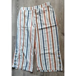A.N.A Womens Wide Leg Pants Cropped Striped‎ Trousers Size 0X Linen Cotton Blend